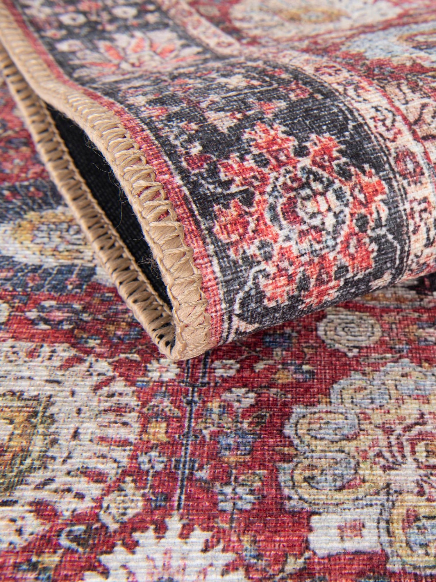 Washable Vintage Red 2' x 2' Timeless Round Area Rug Easy to Clean Stain Resistant & Durable Traditional Classic Vintage Design Carpet for Sale at Rug Engine