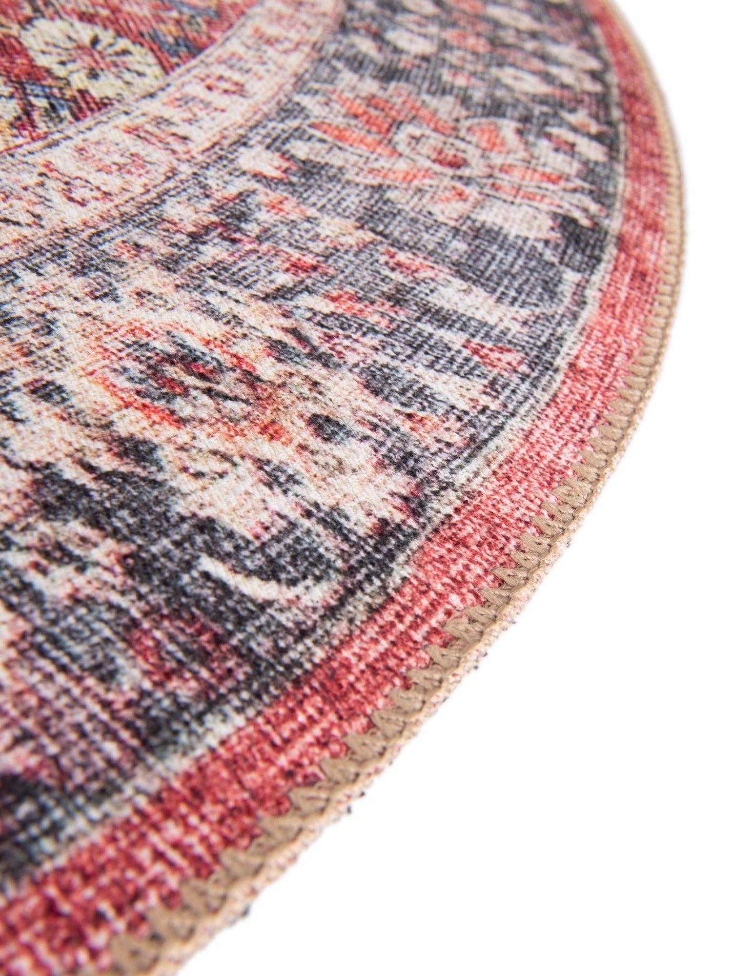 Washable Vintage Red 3' 6 x 3' 6 Timeless Round Area Rug Easy to Clean Stain Resistant & Durable Traditional Classic Vintage Design Carpet for Sale at Rug Engine