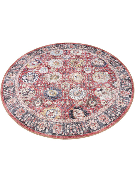 Washable Vintage Red 5' 1 x 5' 1 Timeless Round Area Rug Easy to Clean Stain Resistant & Durable Traditional Classic Vintage Design Carpet for Sale at Rug Engine