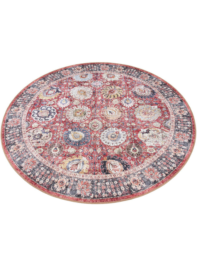 Washable Vintage Red 5' 1 x 5' 1 Timeless Round Area Rug Easy to Clean Stain Resistant & Durable Traditional Classic Vintage Design Carpet for Sale at Rug Engine