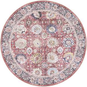 Washable Vintage Red 5' 1 x 5' 1 Timeless Round Area Rug Easy to Clean Stain Resistant & Durable Traditional Classic Vintage Design Carpet for Sale at Rug Engine