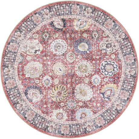Washable Vintage Red 5' 1 x 5' 1 Timeless Round Area Rug Easy to Clean Stain Resistant & Durable Traditional Classic Vintage Design Carpet for Sale at Rug Engine