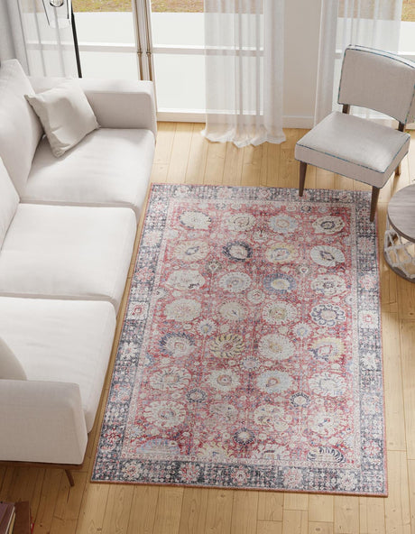 Washable Vintage Red 2' x 3' 1 Timeless Rectangle Area Rug Easy to Clean Stain Resistant & Durable Traditional Classic Vintage Design Carpet for Sale at Rug Engine