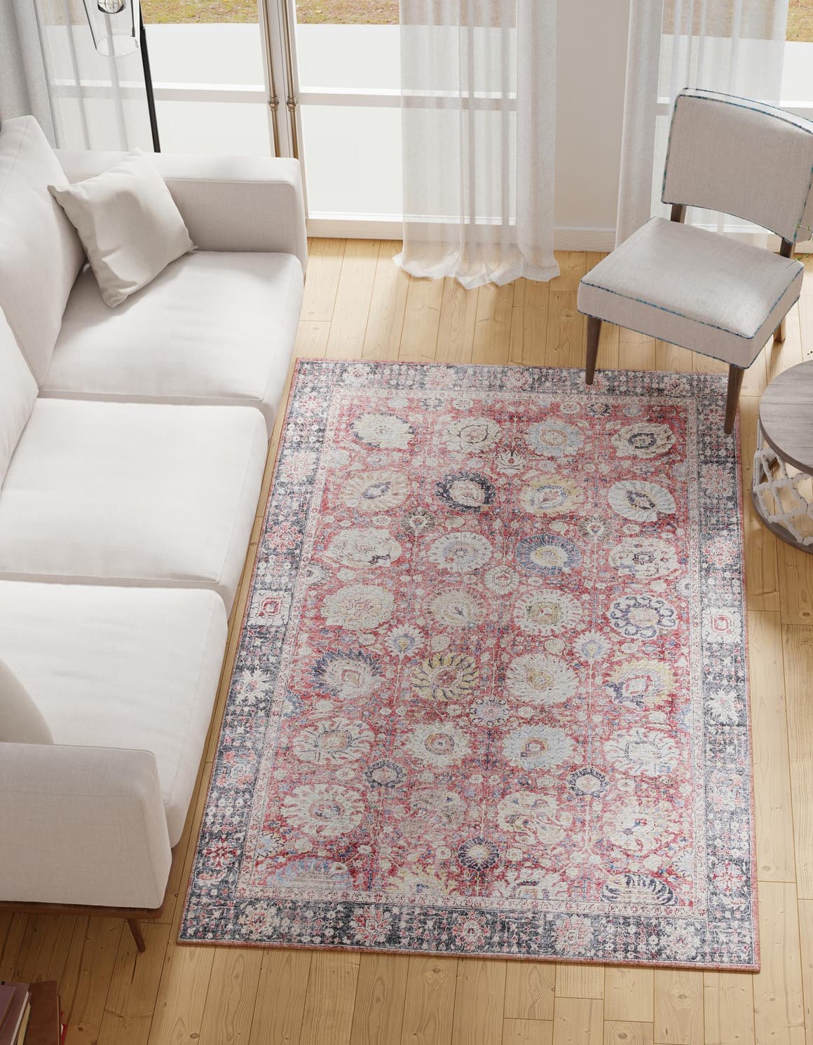 Washable Vintage Red 5' 1 x 8' Timeless Rectangle Area Rug Easy to Clean Stain Resistant & Durable Traditional Classic Vintage Design Carpet for Sale at Rug Engine