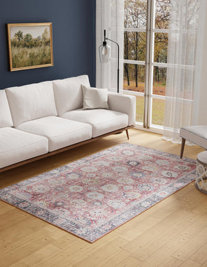 Washable Vintage Red 7' 10 x 10' Timeless Rectangle Area Rug Easy to Clean Stain Resistant & Durable Traditional Classic Vintage Design Carpet for Sale at Rug Engine
