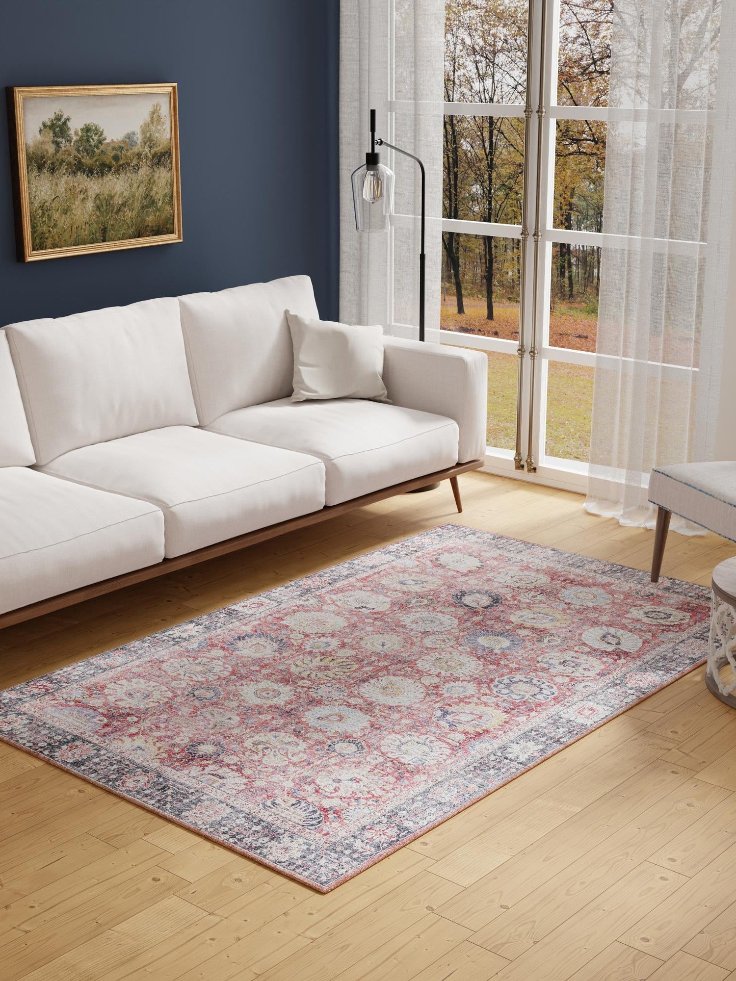 Washable Vintage Red 9' 5 x 13' 1 Timeless Rectangle Area Rug Easy to Clean Stain Resistant & Durable Traditional Classic Vintage Design Carpet for Sale at Rug Engine