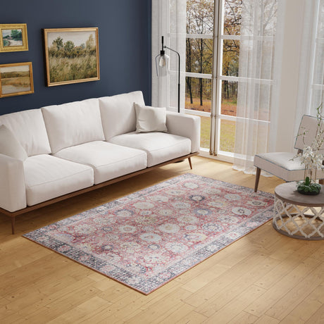 Washable Vintage Red 3' 6 x 5' 6 Timeless Rectangle Area Rug Easy to Clean Stain Resistant & Durable Traditional Classic Vintage Design Carpet for Sale at Rug Engine