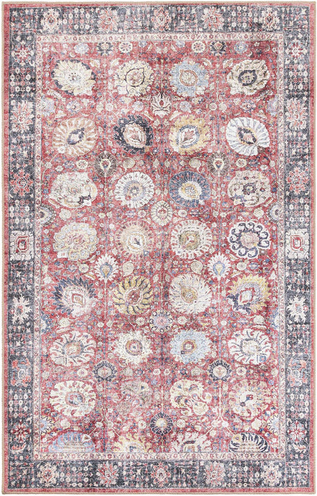 Washable Vintage Red 5' 1 x 8' Timeless Rectangle Area Rug Easy to Clean Stain Resistant & Durable Traditional Classic Vintage Design Carpet for Sale at Rug Engine