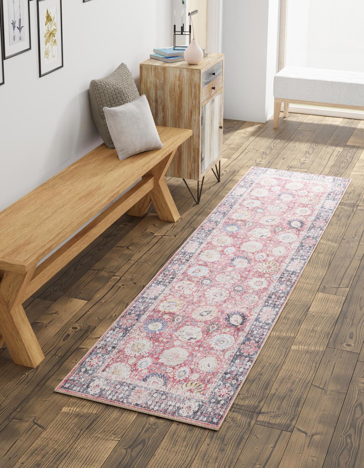 Washable Vintage Red 2' x 5' 1 Timeless Runner Area Rug Easy to Clean Stain Resistant & Durable