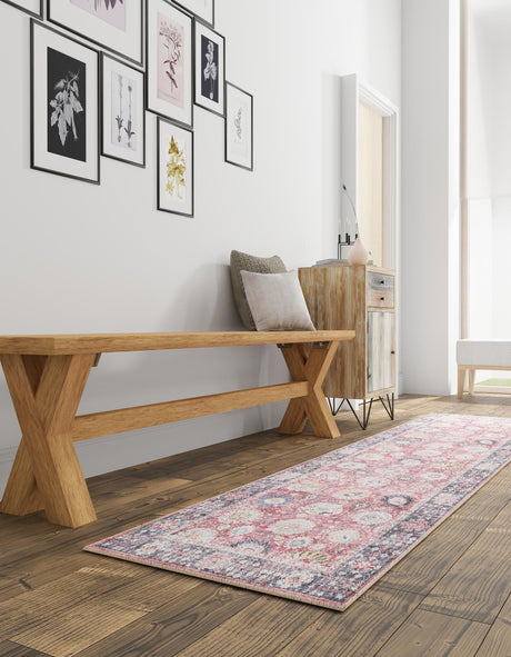 Washable Vintage Red 2' x 5' 1 Timeless Runner Area Rug Easy to Clean Stain Resistant & Durable
