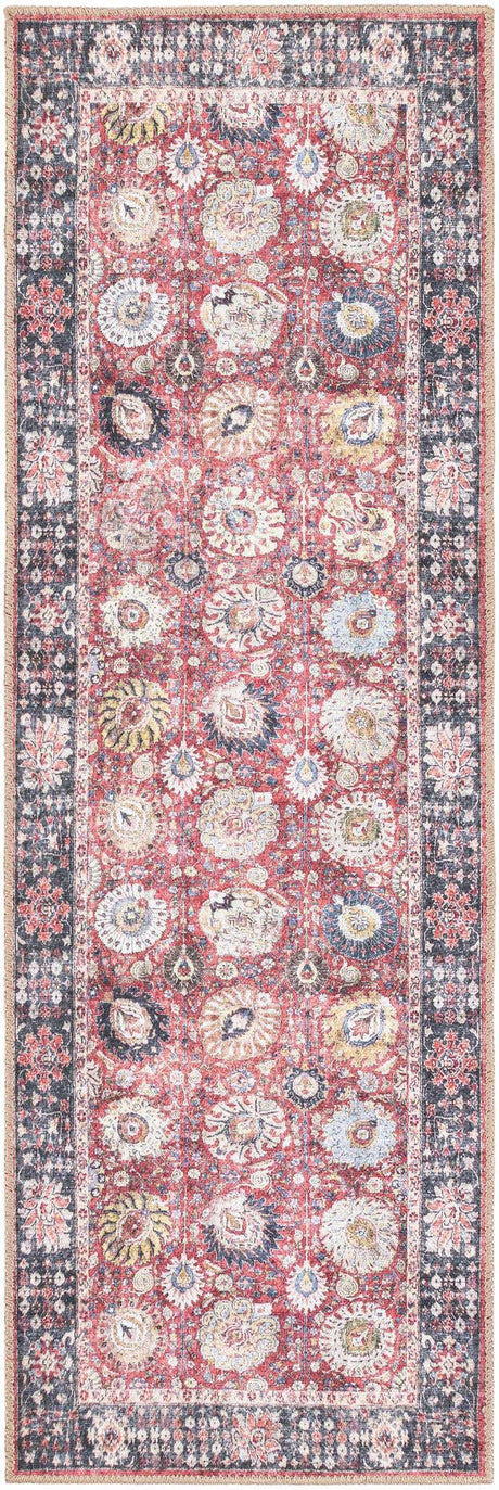 Washable Vintage Red 2' x 6' 1 Timeless Runner Area Rug Easy to Clean Stain Resistant & Durable Traditional Classic Vintage Design Carpet for Sale at Rug Engine