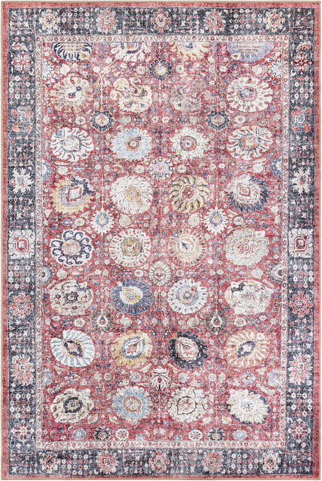 Washable Vintage Red 6' 1 x 9' Timeless Rectangle Area Rug Easy to Clean Stain Resistant & Durable Traditional Classic Vintage Design Carpet for Sale at Rug Engine