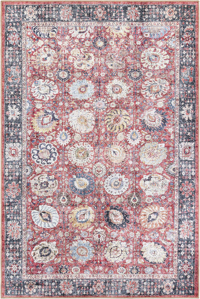 Washable Vintage Red 6' 1 x 9' Timeless Rectangle Area Rug Easy to Clean Stain Resistant & Durable Traditional Classic Vintage Design Carpet for Sale at Rug Engine