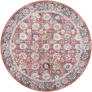 Washable Vintage Red 7' 10 x 7' 10 Timeless Round Area Rug Easy to Clean Stain Resistant & Durable Traditional Classic Vintage Design Carpet for Sale at Rug Engine