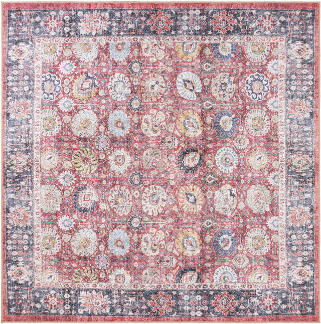 Washable Vintage Red 7' 10 x 7' 10 Timeless Square Area Rug Easy to Clean Stain Resistant & Durable Traditional Classic Vintage Design Carpet for Sale at Rug Engine