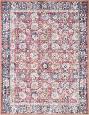Washable Vintage Red 7' 10 x 10' Timeless Rectangle Area Rug Easy to Clean Stain Resistant & Durable Traditional Classic Vintage Design Carpet for Sale at Rug Engine
