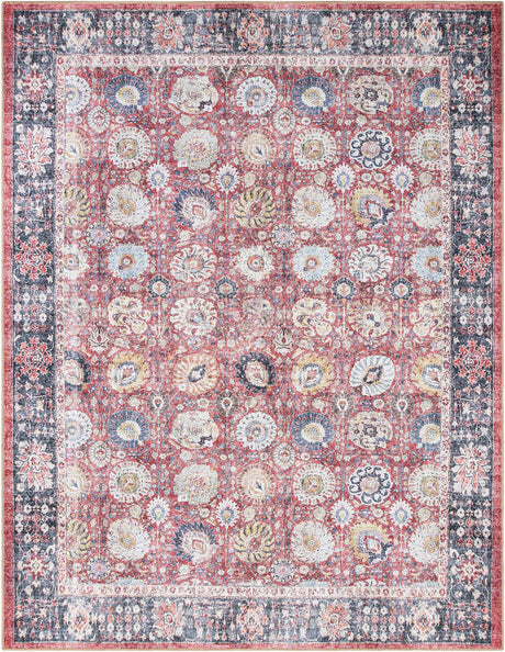 Washable Vintage Red 7' 10 x 10' Timeless Rectangle Area Rug Easy to Clean Stain Resistant & Durable Traditional Classic Vintage Design Carpet for Sale at Rug Engine