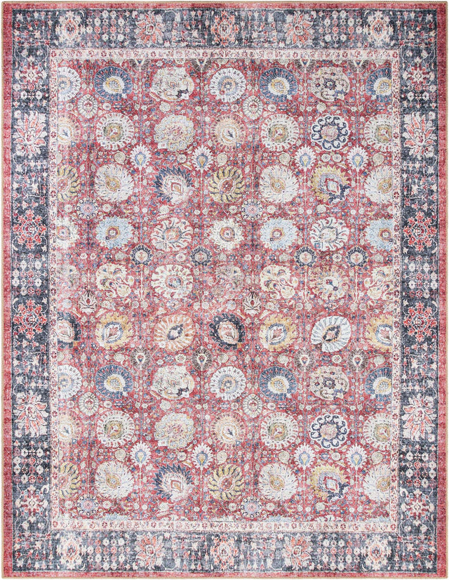 Washable Vintage Red 7' 10 x 10' Timeless Rectangle Area Rug Easy to Clean Stain Resistant & Durable Traditional Classic Vintage Design Carpet for Sale at Rug Engine
