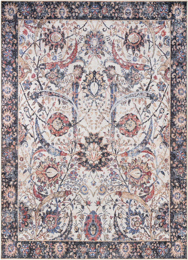 Washable Ivory 9' 5 x 13' 1 Timeless Rectangle Area Rug Easy to Clean Stain Resistant & Durable Traditional Classic Vintage Design Carpet for Sale at Rug Engine