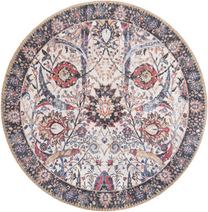 Washable Ivory 2' x 2' Timeless Round Area Rug Easy to Clean Stain Resistant & Durable Traditional Classic Vintage Design Carpet for Sale at Rug Engine