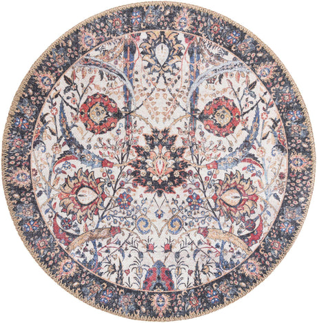 Washable Ivory 2' x 2' Timeless Round Area Rug Easy to Clean Stain Resistant & Durable Traditional Classic Vintage Design Carpet for Sale at Rug Engine