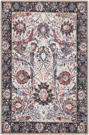 Washable Ivory 2' x 3' 1 Timeless Rectangle Area Rug Easy to Clean Stain Resistant & Durable Traditional Classic Vintage Design Carpet for Sale at Rug Engine