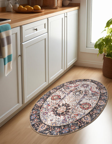 Washable Ivory 2' x 3' 1 Timeless Oval Area Rug Easy to Clean Stain Resistant & Durable