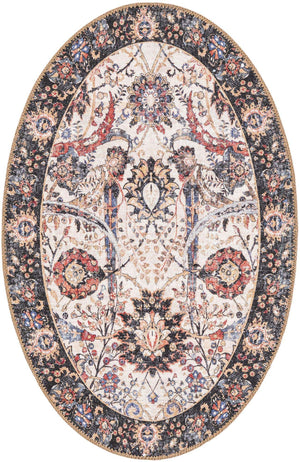 Washable Ivory 2' x 3' 1 Timeless Oval Area Rug Easy to Clean Stain Resistant & Durable