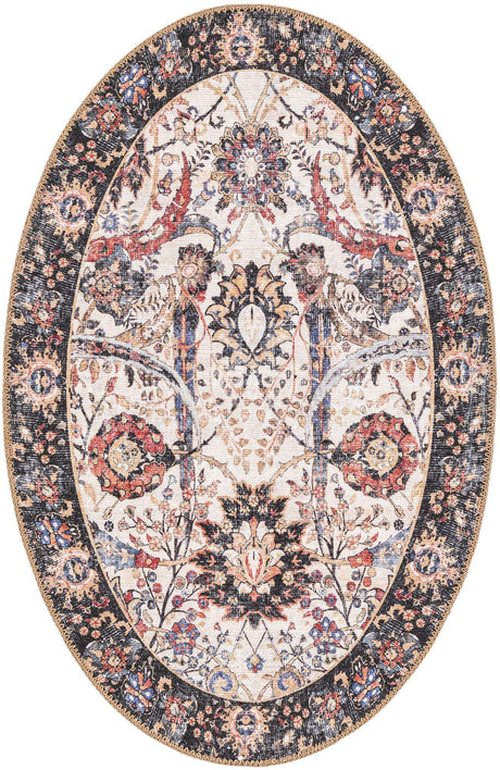 Washable Ivory 2' x 3' 1 Timeless Oval Area Rug Easy to Clean Stain Resistant & Durable
