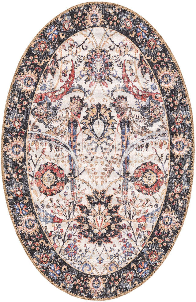 Washable Ivory 2' x 3' 1 Timeless Oval Area Rug Easy to Clean Stain Resistant & Durable