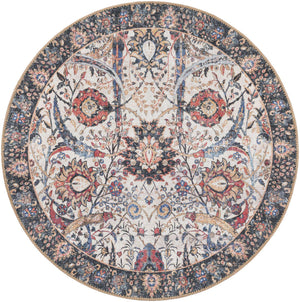 Washable Ivory 3' 6 x 3' 6 Timeless Round Area Rug Easy to Clean Stain Resistant & Durable Traditional Classic Vintage Design Carpet for Sale at Rug Engine