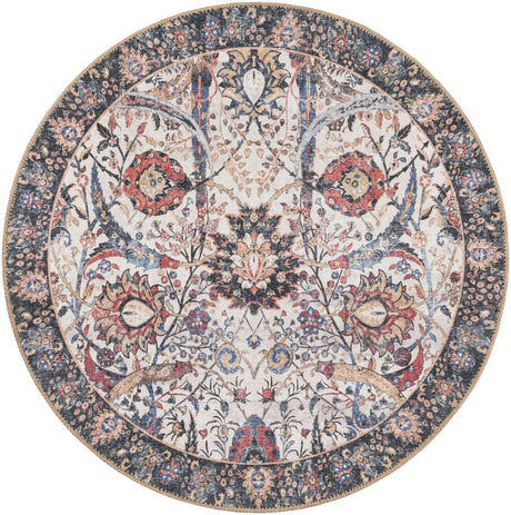 Washable Ivory 3' 6 x 3' 6 Timeless Round Area Rug Easy to Clean Stain Resistant & Durable Traditional Classic Vintage Design Carpet for Sale at Rug Engine
