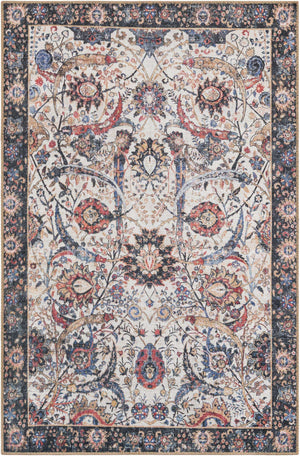 Washable Ivory 4' 1 x 6' 1 Timeless Rectangle Area Rug Easy to Clean Stain Resistant & Durable Traditional Classic Vintage Design Carpet for Sale at Rug Engine