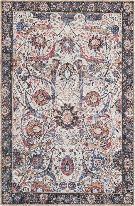 Washable Ivory 4' 1 x 6' 1 Timeless Rectangle Area Rug Easy to Clean Stain Resistant & Durable Traditional Classic Vintage Design Carpet for Sale at Rug Engine