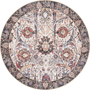 Washable Ivory 5' 1 x 5' 1 Timeless Round Area Rug Easy to Clean Stain Resistant & Durable Traditional Classic Vintage Design Carpet for Sale at Rug Engine