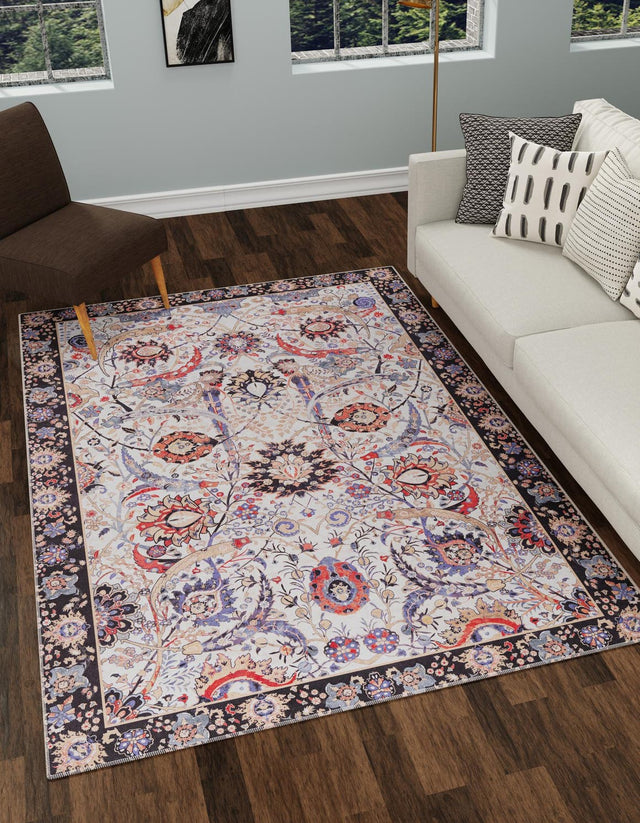 Washable Ivory 6' 1 x 9' Timeless Rectangle Area Rug Easy to Clean Stain Resistant & Durable Traditional Classic Vintage Design Carpet for Sale at Rug Engine
