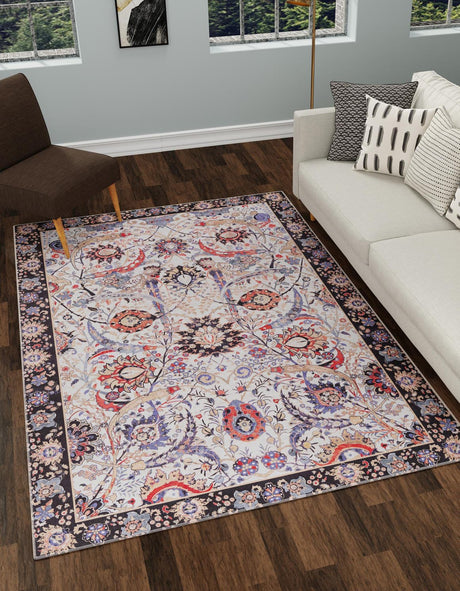 Washable Ivory 7' 10 x 10' Timeless Rectangle Area Rug Easy to Clean Stain Resistant & Durable Traditional Classic Vintage Design Carpet for Sale at Rug Engine