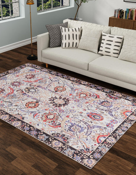 Washable Ivory 7' 10 x 10' Timeless Rectangle Area Rug Easy to Clean Stain Resistant & Durable Traditional Classic Vintage Design Carpet for Sale at Rug Engine
