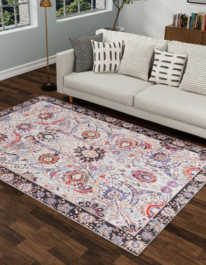 Washable Ivory 3' 6 x 5' 6 Timeless Rectangle Area Rug Easy to Clean Stain Resistant & Durable Traditional Classic Vintage Design Carpet for Sale at Rug Engine