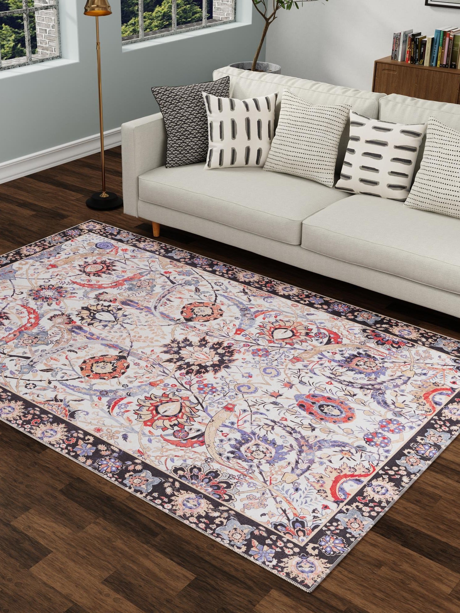 Washable Ivory 5' 1 x 8' Timeless Rectangle Area Rug Easy to Clean Stain Resistant & Durable Traditional Classic Vintage Design Carpet for Sale at Rug Engine