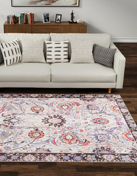 Washable Ivory 7' 10 x 10' Timeless Rectangle Area Rug Easy to Clean Stain Resistant & Durable Traditional Classic Vintage Design Carpet for Sale at Rug Engine
