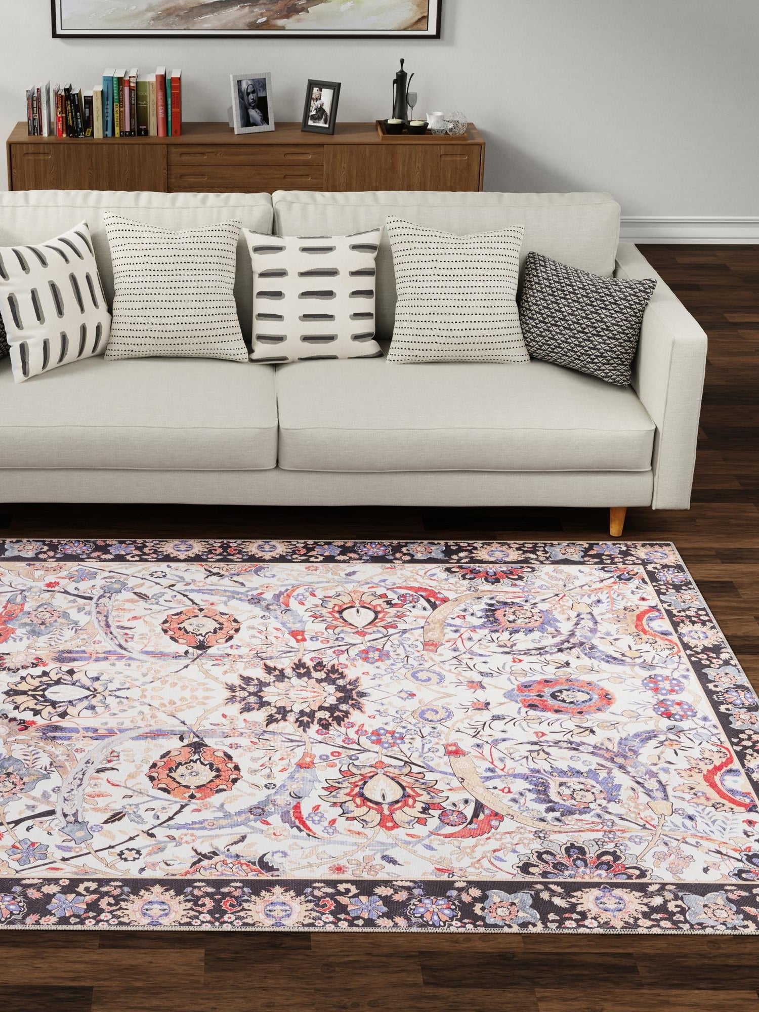 Washable Ivory 5' 1 x 8' Timeless Rectangle Area Rug Easy to Clean Stain Resistant & Durable Traditional Classic Vintage Design Carpet for Sale at Rug Engine
