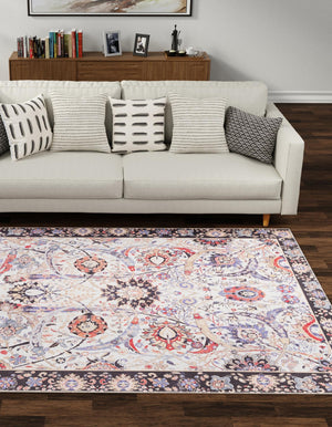 Washable Ivory 6' 1 x 9' Timeless Rectangle Area Rug Easy to Clean Stain Resistant & Durable Traditional Classic Vintage Design Carpet for Sale at Rug Engine