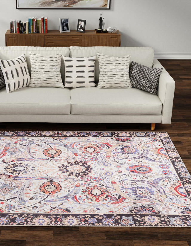 Washable Ivory 9' 5 x 13' 1 Timeless Rectangle Area Rug Easy to Clean Stain Resistant & Durable Traditional Classic Vintage Design Carpet for Sale at Rug Engine