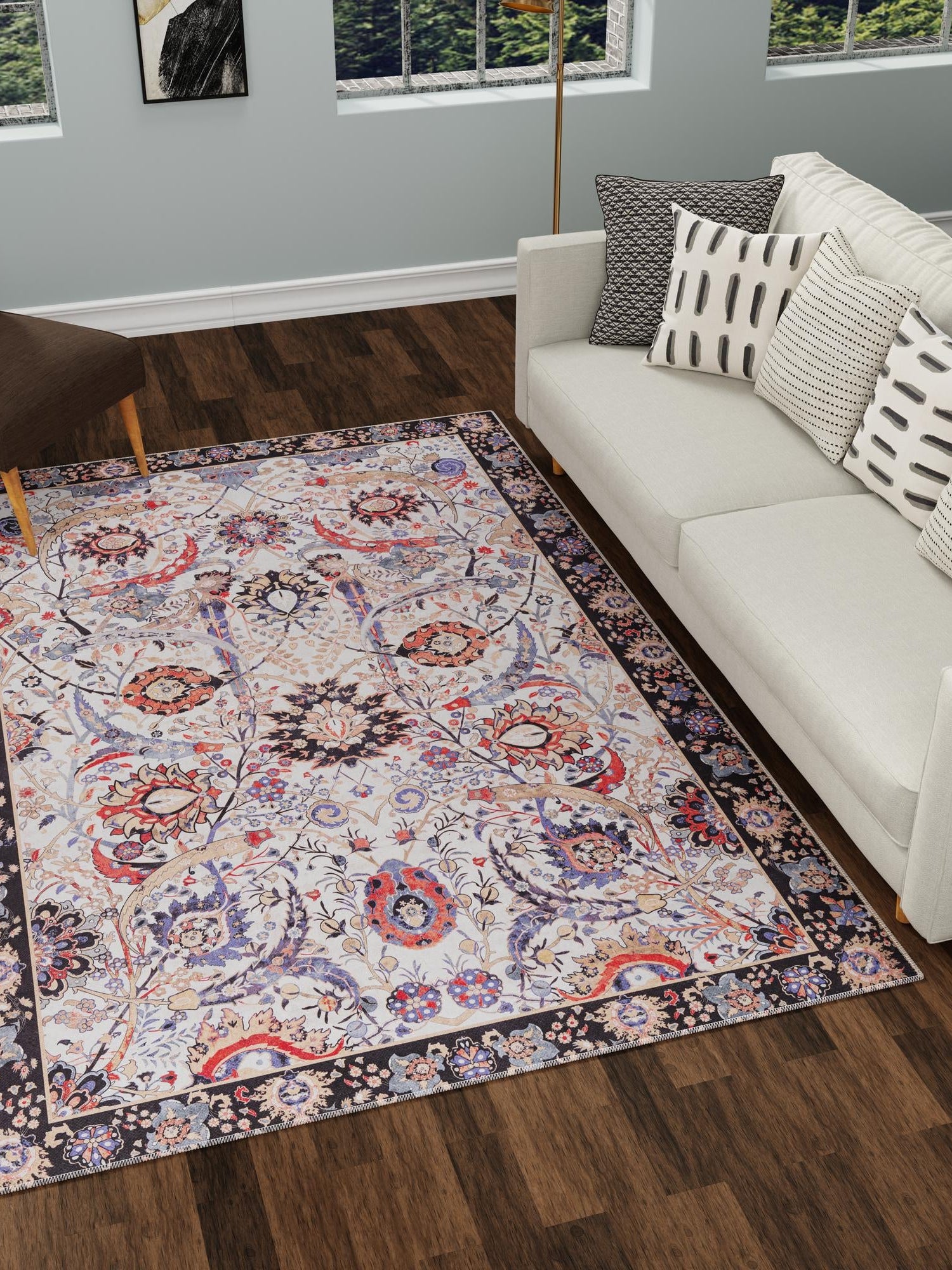 Washable Ivory 5' 1 x 8' Timeless Rectangle Area Rug Easy to Clean Stain Resistant & Durable Traditional Classic Vintage Design Carpet for Sale at Rug Engine