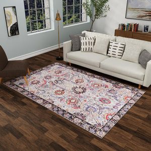 Washable Ivory 7' 10 x 10' Timeless Rectangle Area Rug Easy to Clean Stain Resistant & Durable Traditional Classic Vintage Design Carpet for Sale at Rug Engine