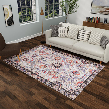 Washable Ivory 7' 10 x 10' Timeless Rectangle Area Rug Easy to Clean Stain Resistant & Durable Traditional Classic Vintage Design Carpet for Sale at Rug Engine
