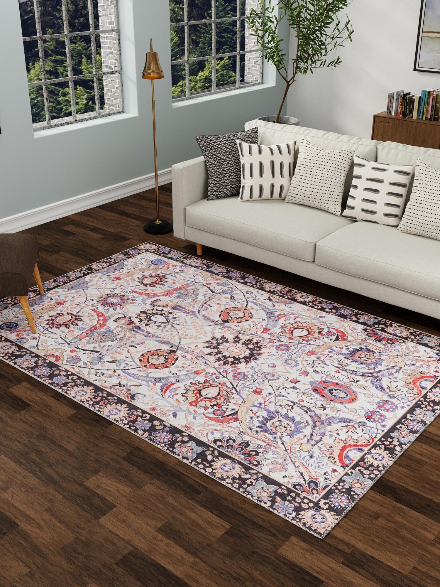 Washable Ivory 5' 1 x 8' Timeless Rectangle Area Rug Easy to Clean Stain Resistant & Durable Traditional Classic Vintage Design Carpet for Sale at Rug Engine