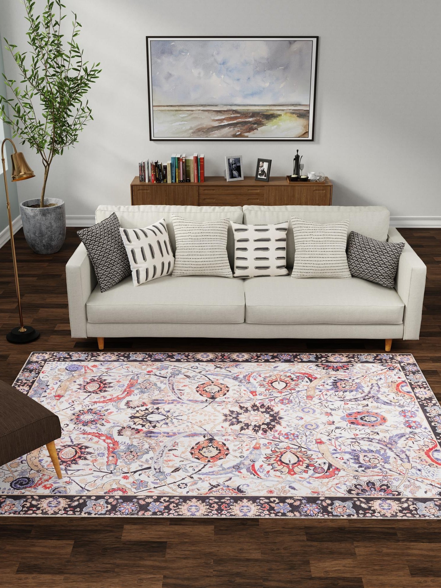 Washable Ivory 5' 1 x 8' Timeless Rectangle Area Rug Easy to Clean Stain Resistant & Durable Traditional Classic Vintage Design Carpet for Sale at Rug Engine