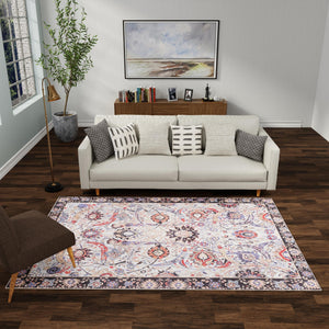 Washable Ivory 5' 1 x 8' Timeless Rectangle Area Rug Easy to Clean Stain Resistant & Durable Traditional Classic Vintage Design Carpet for Sale at Rug Engine